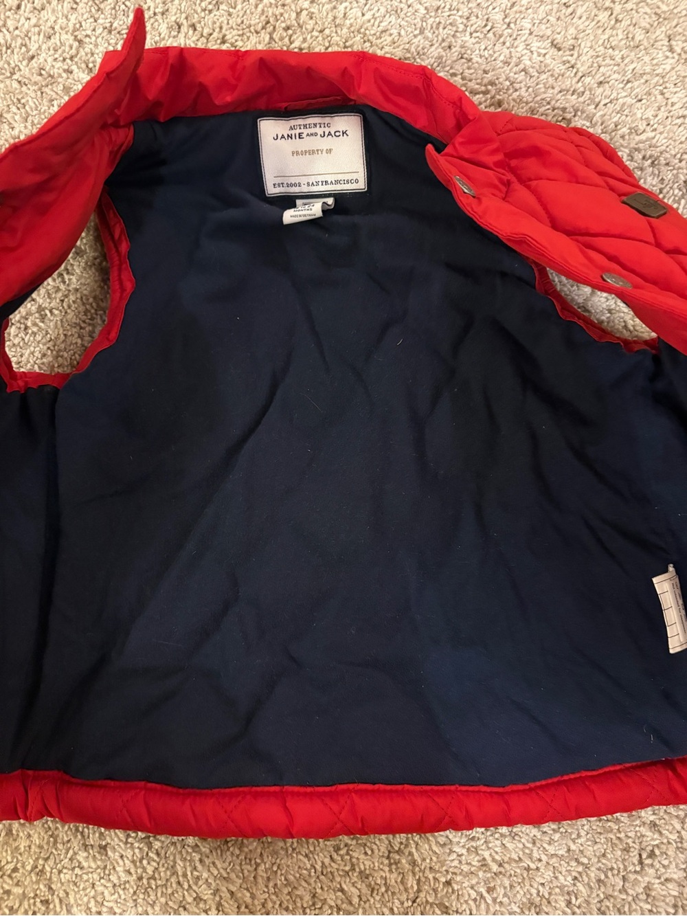 Janie and Jack Red Quilted Puffer Vest with Navy Lining - Picture 2 of 4